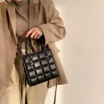 Lattice Pattern Oulder Bag For Women Solid Cr Mesger Handbag Ca Pu Leather Street -Handle Totes