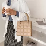 Lattice Pattern Oulder Bag For Women Solid Cr Mesger Handbag Ca Pu Leather Street -Handle Totes