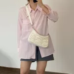 Solid Cr Oulder Underarm Bags For Women Pleated Pu Leather Se Vintage Street Travel Chain Money Se