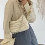 Solid Cr Oulder Underarm Bags For Women Pleated Pu Leather Se Vintage Street Travel Chain Money Se