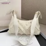 Canvas Oulder Underarm Tassel Bag Women Street Travel -Handle Clutches Daily Portable Canvas Solid Satchel