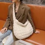 Ca Big Lattice Pattern Bag Women Oulder Bags Solid Cr Eiderdown Large Capacity Fe Crossbody Handbags