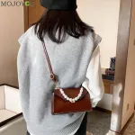 Simply Crossbody Bags Pu Leather Solid Cr Street Daily Pearl Chain Lady Travel Sml Handbags For Women