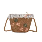 Girls Mini Handbag Handmade Straw Flower Wea Bag Cn Se Beach Straw Bag Mesger Crossbody Oulder Bag