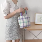 Orean Plaid Canvas Oulder Bag Large Capacity Fe Ca Sml Hand Bag Women Ng Bags Rainbow Lattice Handbag