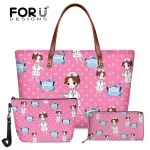 Forudesigns Funny Style Cartoon Nurse Pattern Handbag For Teen Girl Oulder Bag And Cosmatic Bag Wlet 3pcs Set