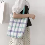 Orean Plaid Canvas Oulder Bag Large Capacity Fe Ca Sml Hand Bag Women Ng Bags Rainbow Lattice Handbag