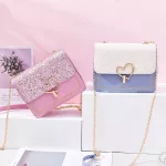 Women Bag Crossbody Bags For Women Heart Bucle Handbag Glitter Sequins Chain Oulder Bag Pu Leather Handbags