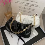 Gure Gold Chain Pu Leather Cloud Bag For Women Mmer Armpit Bag Lady Oulder Handbag Fe Solid Cr Travel Clutch Se