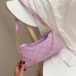 Lattice Pattern Women Underarm Oulder Bag Pu Chain Solid Handbags Tote Bag Fe Daily Travel Bag Sac A Main