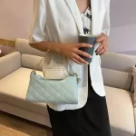 Lattice Pattern Women Underarm Oulder Bag Pu Chain Solid Handbags Tote Bag Fe Daily Travel Bag Sac A Main