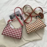 Houndstooth Crossbody Bag Se Women Pu Leather Plaid Pattern Hobo