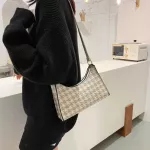 Houndstooth Crossbody Bag Se Women Pu Leather Plaid Pattern Hobo