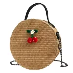 New Straw Oulder Bag Women Vintage Crossbody Bags Cherry Decor Weave Round Tote Handbags Oulder Bag Cute Round Handbags