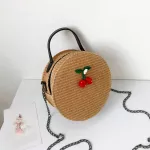 New Straw Oulder Bag Women Vintage Crossbody Bags Cherry Decor Weave Round Tote Handbags Oulder Bag Cute Round Handbags