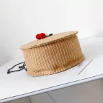 New Straw Oulder Bag Women Vintage Crossbody Bags Cherry Decor Weave Round Tote Handbags Oulder Bag Cute Round Handbags