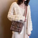 Women Wool Flap Mesger Bag New Won Oulder Bag Plaid Mesger Bag Zier Bucet Phone Money Bag Handbags