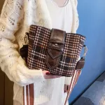 Women Wool Flap Mesger Bag New Won Oulder Bag Plaid Mesger Bag Zier Bucet Phone Money Bag Handbags