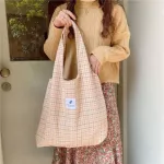 PLAID Women's Oulder Bag Winter New Contrast Cr V Bag Portable Canvas Bag Fe Cute Student Sol Bag Handbags