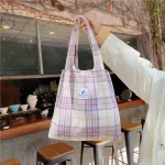 Plaid Women's Oulder Bag Winter New Contrast Cr V Bag Portable Canvas Bag Fe Cute Student Sol Bag Handbags