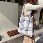 Plaid Women's Oulder Bag Winter New Contrast Cr V Bag Portable Canvas Bag Fe Cute Student Sol Bag Handbags