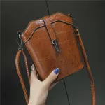 Women Vintage Oulder Bag Pu Leather Plaid Zier Crossbody Bag Street Fe Ca Ell Bucet Bags