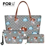Forudesigns Funny Style Cartoon Nurse Pattern Handbag for Teen Girl Oulder Bag and Cosmatic Bag Wlet 3PCS Set