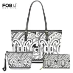 Forudesigns 3PCS Women's Handbag Set Hawaiian Polynesian Samoan Tribe Pattern Pu Leather Ladies Handbag Oulder Bags