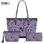 Forudesigns 3PCS Women's Handbag Set Hawaiian Polynesian Samoan Tribe Pattern Pu Leather Ladies Handbag Oulder Bags