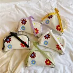 Smooza Fe Handbags New Cute Flower Canvas One Oulder Underarm Bags Ca Retro Contrast Cr Baguette Bags