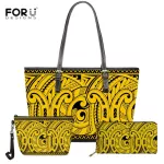 Forudesigns 3PCS Women's Handbag Set Hawaiian Polynesian Samoan Tribe Pattern Pu Leather Ladies Handbag Oulder Bags