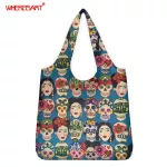 Whereisart Day Of The Dead Pattern Grocery Bags Foldable Ng Bag Reusable Portable Gar Sull Tote Bags Large Capacity