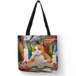 Cranim Popular L Painting Cat Print Women Tote Bags En Reusable Ng Bag Oulder Bag For Women Sac A Main
