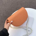 Prium Texture Crocodile Pattern Oulder Bag New Mmer Pearl Women's Designer Chain Cross-Body Saddle Bag