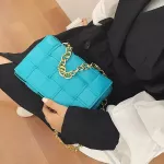 Weave Samll Flap Bags Pu Leather Oulder Bag for Women New Fe Handbag Plaid Tote Bags with Chain Crossbody Bag