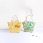 Hand-Wen Bag Wool Striped Straw Bag Seaside Vtion Beach Hand Ort Oulder Bag