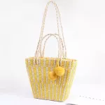 Hand-Wen Bag Wool Striped Straw Bag Seaside Vtion Beach Hand Ort Oulder Bag