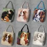 Women's Charles Spaniel Printed Handbag Mmer Haruu Anim Dog Canvas Tote Oulder Bag Ng Bags