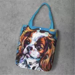 Women's Charles Spaniel Printed Handbag Mmer Haruu Anim Dog Canvas Tote Oulder Bag Ng Bags