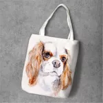 Women's Charles Spaniel Printed Handbag Mmer Haruu Anim Dog Canvas Tote Oulder Bag Ng Bags