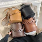 SOLID CR SML PU Leather Bucet Bags for Women Winter Branded Designer Handbags Lady Dratring Oulder Crossbody Bags