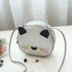 Hand-HELD SML Round Bag Cross-Bag Young Girl with a Cat Oulder Bag