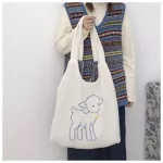 Women Lamb Lie Fabic Tote Oulder Bag Fluffy Canvas Handbags Large Capacity Soft H NG Bags Girls Cute Bo Bag