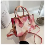 Handbag, PU leather shoulder bag, pastel watercolor print, small paint, bright color, bright color