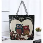 Big Pin Cartoon Owl Princed Oulder Bag Women M Large Capacity FE NG Canvas Handbag Mer Beach Bag Ladies