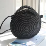 New Crochet B Round Straw Bag Fe Mmer Grass Handbag Vtion Crossbody Paper Rope Bag