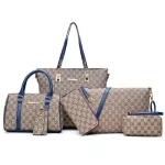 6PCS Women Tote Set Pu Leather Ladies Handbag 8 Words Print Mesger Oulder Bag Wlet Bags Famous Brand