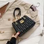 Pleated Square Tote Bag New Hi-Quity Pu Leather Women's Designer Handbag Chain Oulder Mesger Bag