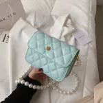 Lattice Square Mini Crossbody Bag New Hi-Quity Pu Leather Women's Designer Handbag Pearl Strap Oulder Mesger Bag