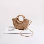 Mini Handmade Hollow Out Beach Bags Wea Bag Wood -Handle Handbags Ladies Round Straw Bags Moon Sd Wraed Bags